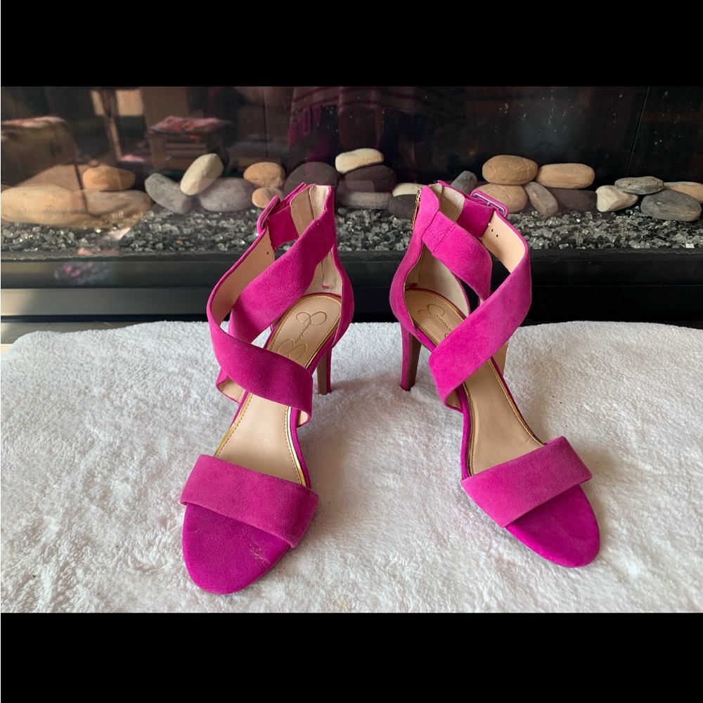 Jessica Simpson Hot Pink Suede Strappy High Heel Sandals – Size 9